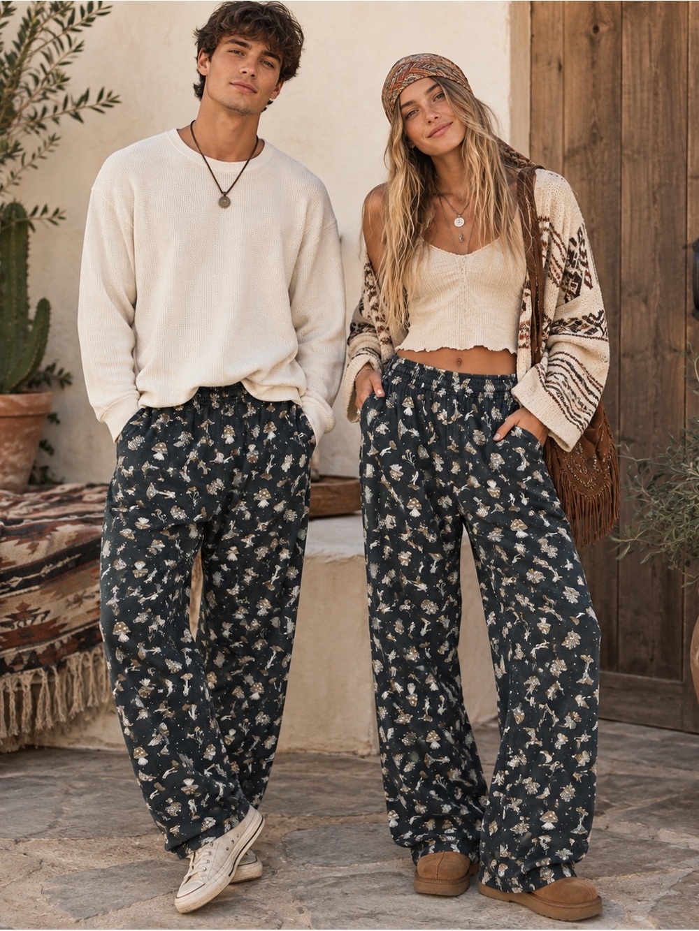 Chef wear Essential Baggy Chef Pants in Mushroom" print 100% cotton Large unisex